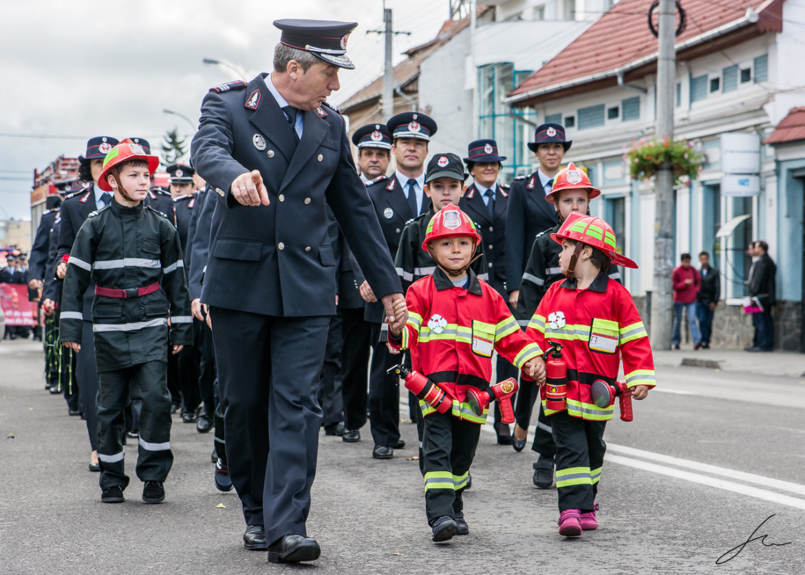 Fireman march in Sf. Gheorghe, Romania